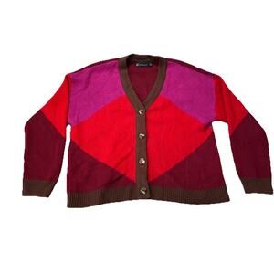New York & Company Women’s Sweater Cardigan Button Up Size Medium Pink/Red/brown